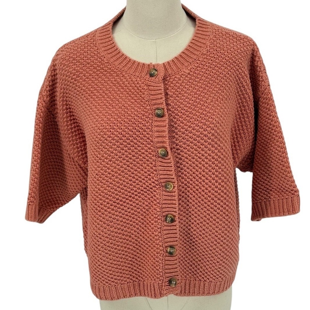 Ophelia Roe Coral Textured Button Front Cardigan Sweater 2X Short Sleeve Cotton